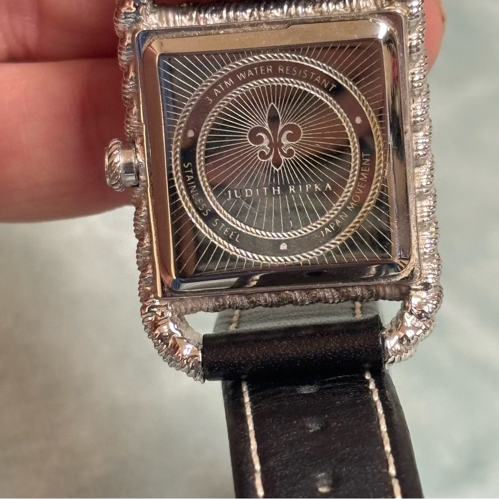 Judith Ripka Silvertone Stainless Steel & Black Leather Strap Wrap Watch - Picture 4 of 11
